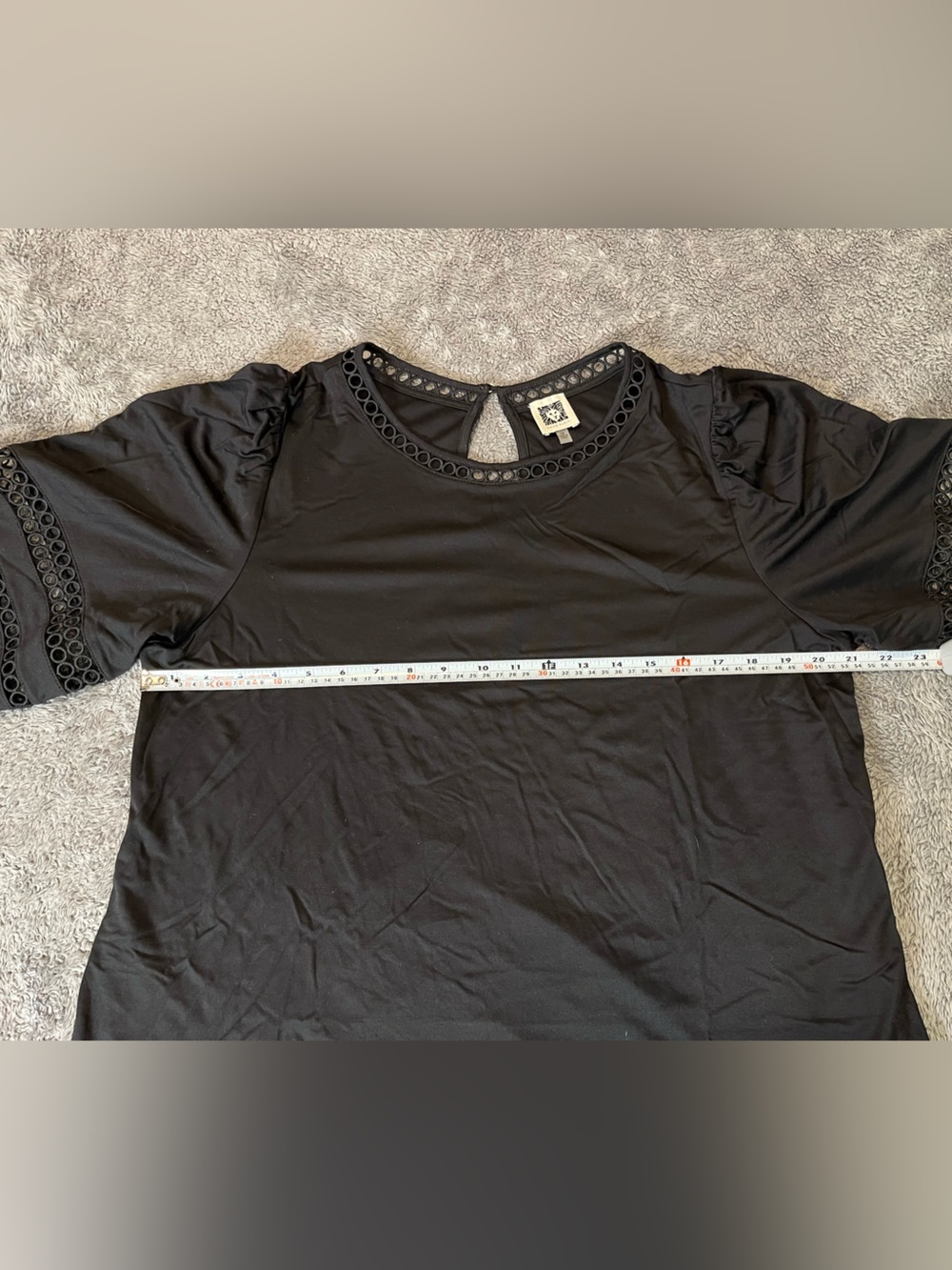 Anne Klein Black Short Sleeve Top with Eyelet Trim - Picture 7 of 8